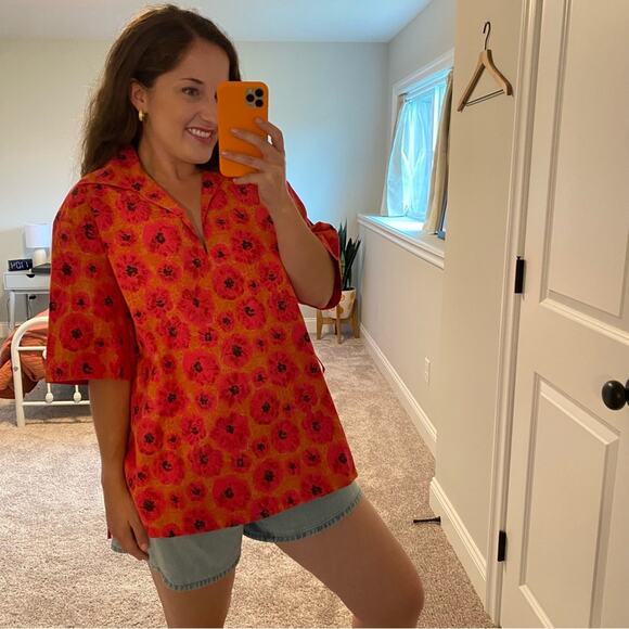 NWT JASON WU Pink Floral Cotton Poplin Collared Blouse Small - Picture 4 of 15